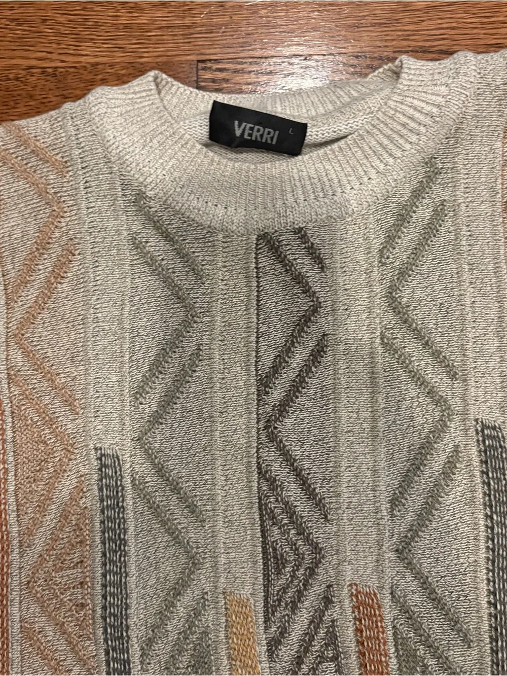 Men's Vintage 90s VERRI Cream Geometric Pattern Sweater